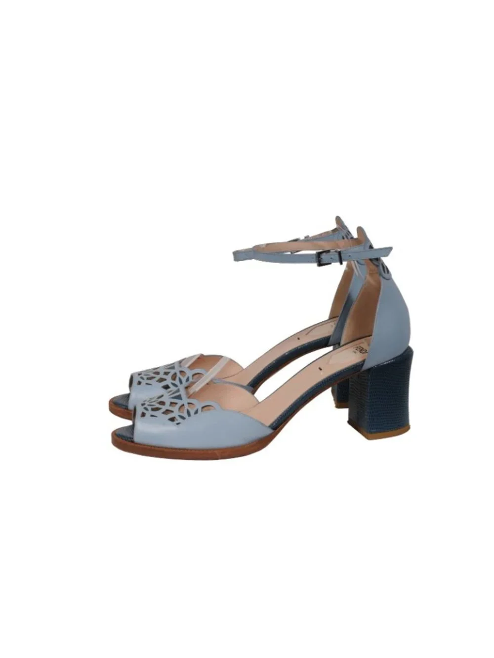 Fendi Womens Leather Cut Out Ankle Strap Size US 10 EU 40 Baby Blue Floral Toe